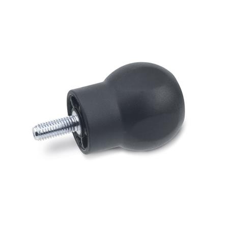 GN675-Softline_Ball_Handle__Black_Plastic_Bonded_to_a_Steel_Zinc_Plated__Blue_Passivated_Threaded_Shaft.png